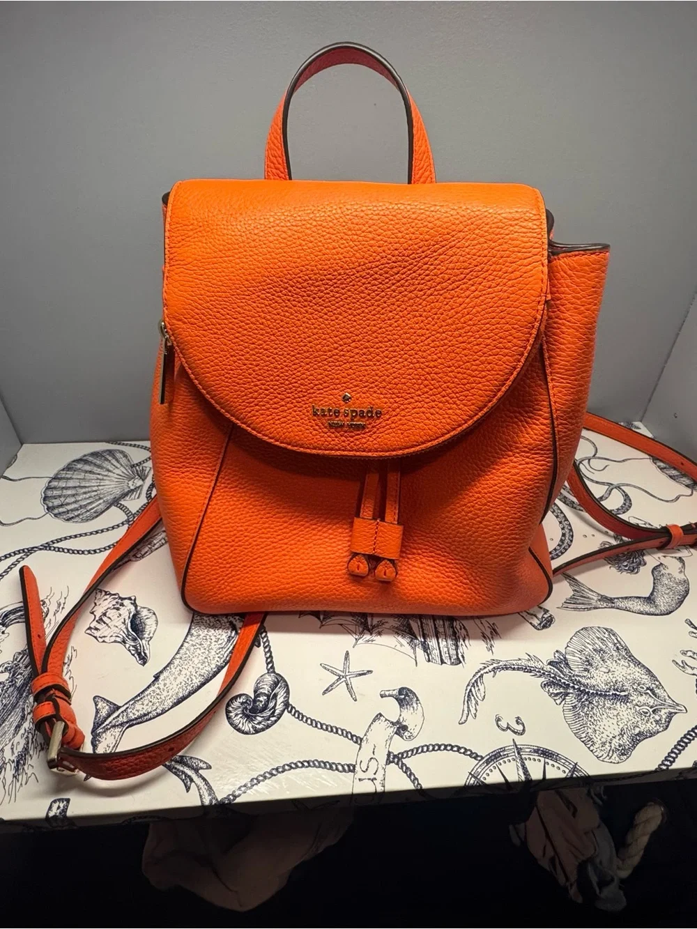 Kate Spade Orange Pebbled Leather Backpack
